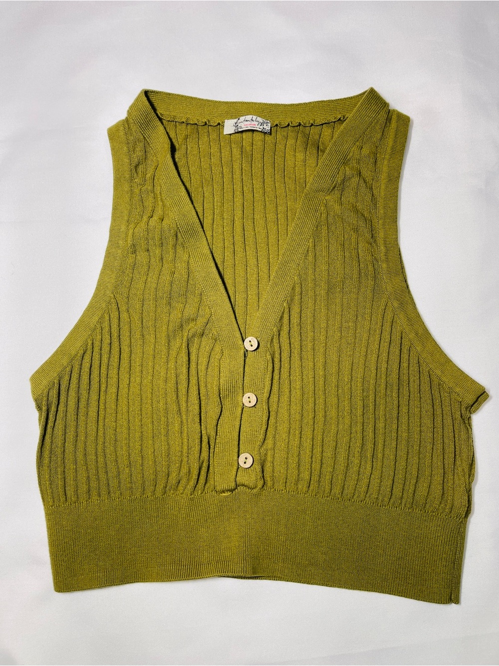 Free People Olive Green Ribbed Button Front Cropped Tank